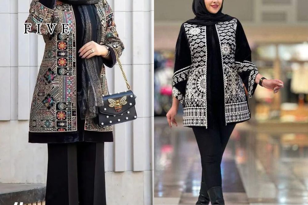 ۴. مانتو بهاره با طرح‌ های سنتی: اصالت در کنار زیبایی